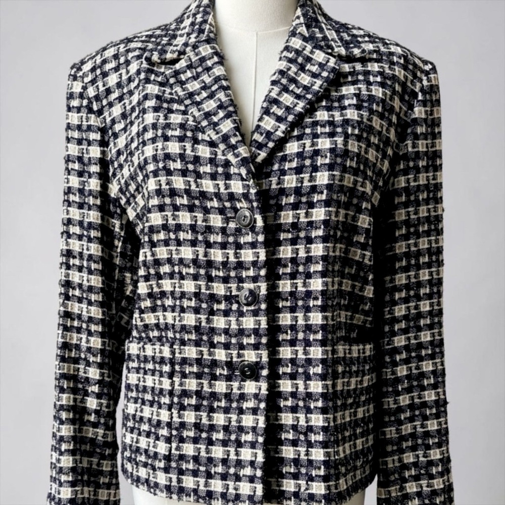 Vintage Harlan Boucle Tweed Blazer Black White Metallic Jacket Sz 14
